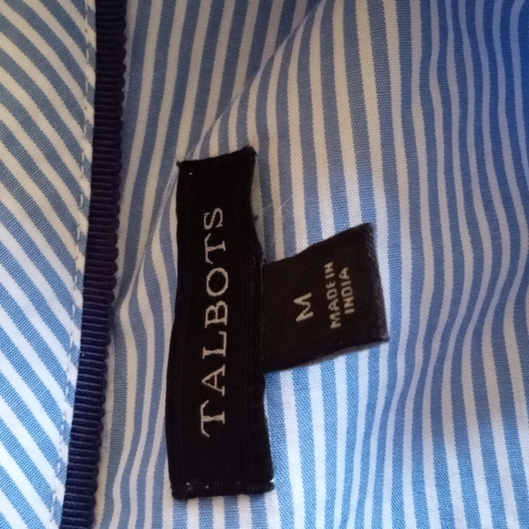 Woman's Med Talbots Embroidered Blouse Blue and White Stripe - Picture 6 of 8